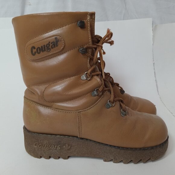 Vintage Cougar Boots 1970s Tan Bubble Women's Size 9 - Picture 1 of 16